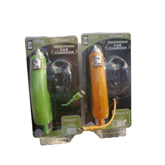 iPHONE 5 Wired Glow In The Dark Car Charger Lighting Cable- Green+ Orange - Picture 1 of 1